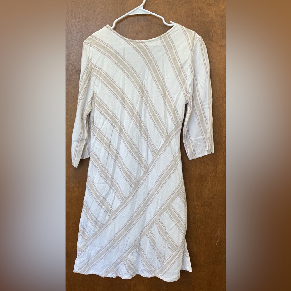 Soft Surroundings Equinox Women’s Cream and Tan Striped Dress Linen Blend Sz M - Picture 10 of 10